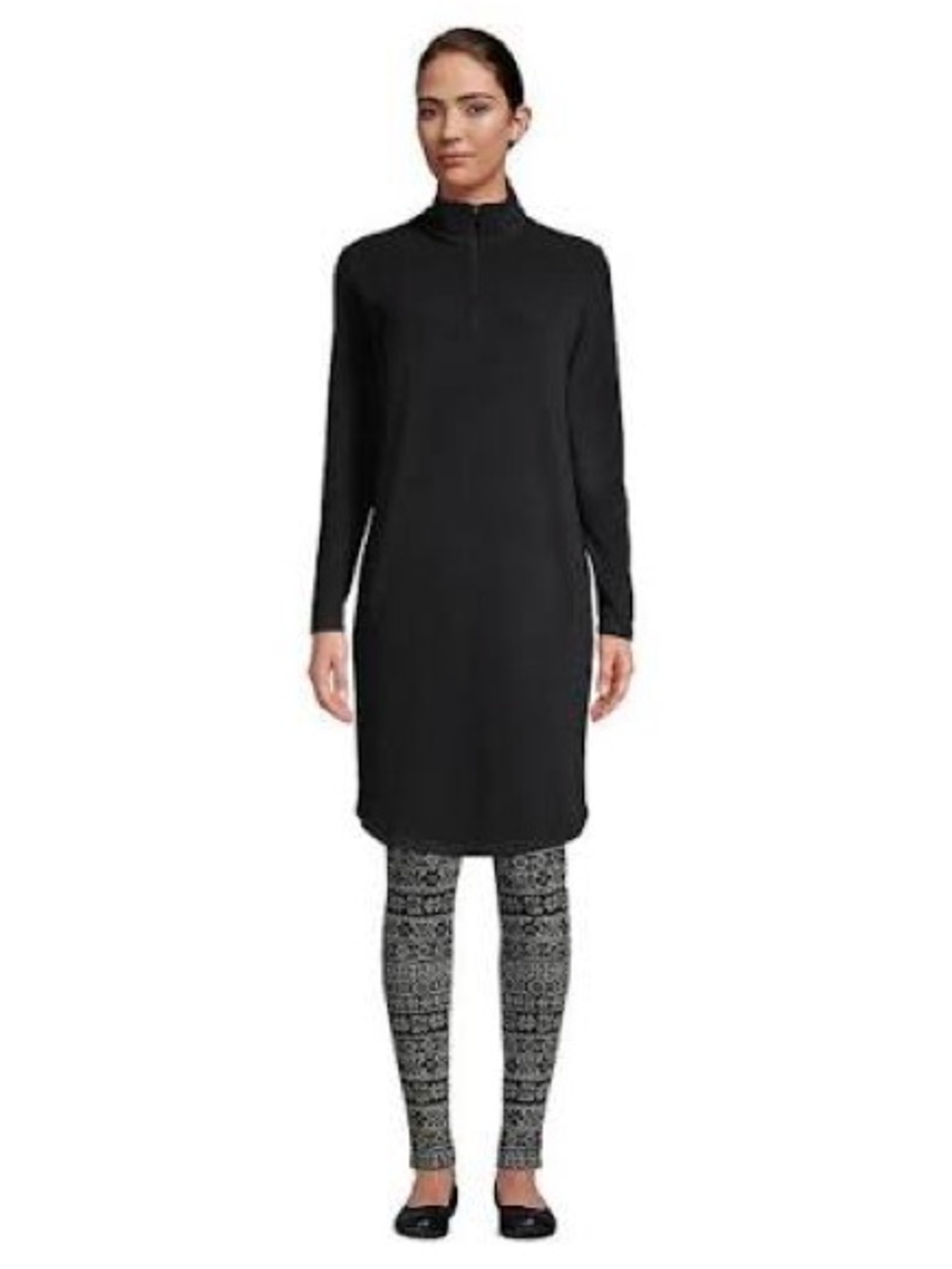 Lands End Women's Black Long Sleeve Mock-Neck Fleece Dress